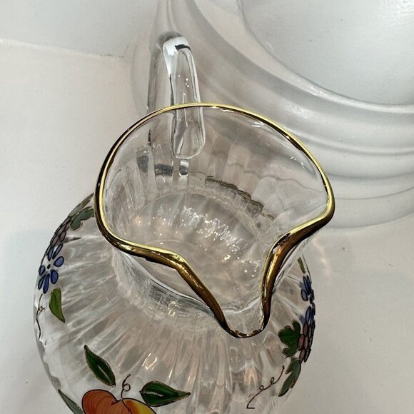 Crystal Clear Pitcher Handcrafted Venetian Fruit 22K Gold Trim Romania 96 oz - Picture 5 of 12